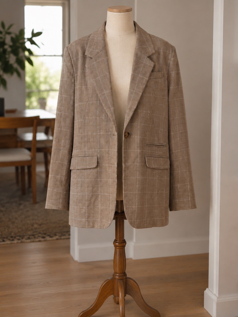 FREE PEOPLE Women’s Chocolate Plaid Oversized Boyfriend Blazer Size L NWT - Picture 4 of 9